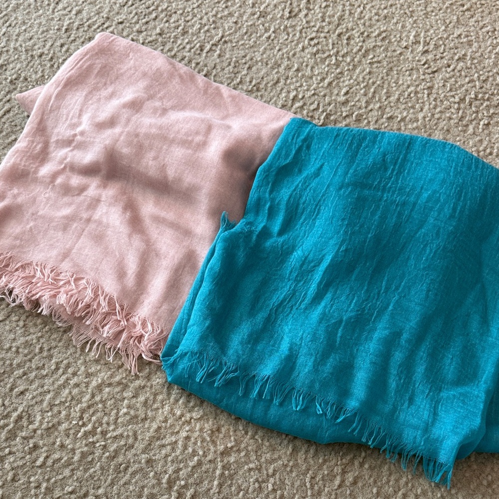 Pink and Blue Fringed Pashmina Set